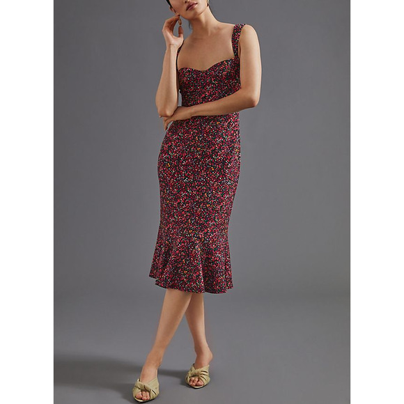 Anthropologie Dresses & Skirts - Anthropologie 'Sweetheart' Red Sweetheart Neck Midi Dress Size XS